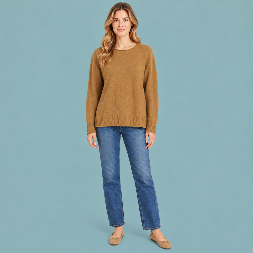 Jenni Kayne Medium M Camel Everyday Crew Wool Cashmere Pullover Knit Sweater